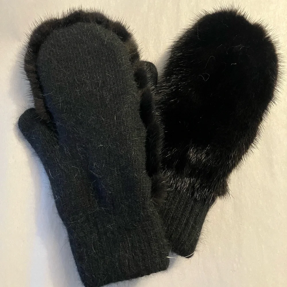 Real Black Mink Fur Mittens